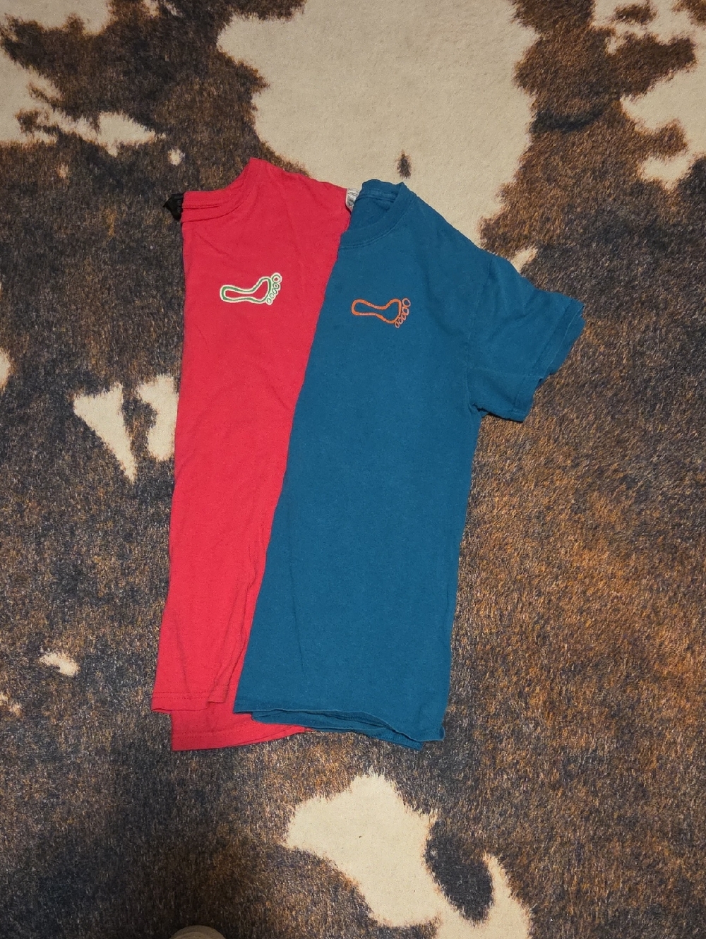 Barefoot Bar Womens Short-Sleeve Tees - Red & Blue Footprint Chest Graphic